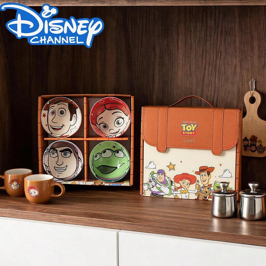 Disney Cartoon 4-Piece Ceramic Rice Bowl Gift Set, Cute Woody, Buzz Lightyear, Jessie, Alien Tableware, Family Kitchen Daily Use Tableware, Birthday And Holiday Gift - Multicolor - View 1