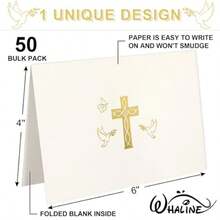 50 Pack Cross Stationery Cards With Envelopes Blank Thank You Note Cards Gold Foil Christian Greeting Card For Baptism First Communion Church - As Pic - View 2