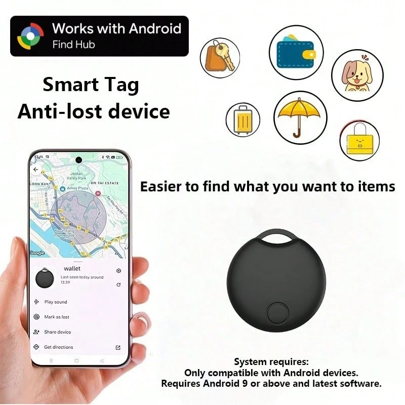 RSH 2pcs Wireless Smart Tags, For Android Find My APP(System Version Needs To Be Above Android 9+),Worldwide Unlimited Distance Precise Positioning Smart Tracker Anti-Loss Device, Suitable For Keys, Backpacks, Wallets, Pets,Suitcases. Replaceable Battery, Battery Life About 1 Year. - Black - View 1