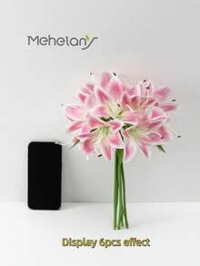 12/1 pezzo Fiore di giglio artificiale rosa chiaro, fiore finto in plastica da 34 cm, profumo decorativo per la casa, regalo fai-da-te per sposa, forniture per feste di compleanno, decorazione da tavolo, decorazione da giardino, profumo decorativo per matrimonio, profumo da mano, fiore artificiale - Rosa Baby - Visualizzare 4