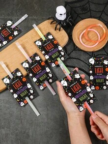 10pcs Halloween Small Card Holder For Light Stick,Pumpkin Ghost Spider Web Design Card Set,Halloween Decoration,Ghost Festival Horror Atmosphere Decoration,Trick Or Treat,Home Decor,Classroom Halloween Party,Birthday Giveaways - Multicolor - View 3