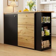 Extendable Bar Table With Storage Space (138–204 * 39 * 104 Cm), 360° Rotating Dining Bar, Modern Mobile Bar Table, High Table Kitchen Island Bistro Table, Sideboard With Wood Grain Finish - Black - View 5