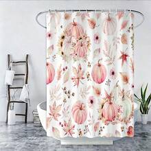 1/4pcs Thanksgiving Autumn Harvest Pink Maple Leaf Pumpkin Shower Curtain Set, With 12 Hooks Waterproof Polyester Shower Curtain, Bathroom Curtain, Privacy, Thickened, Durable Quick Dry - A - View 6
