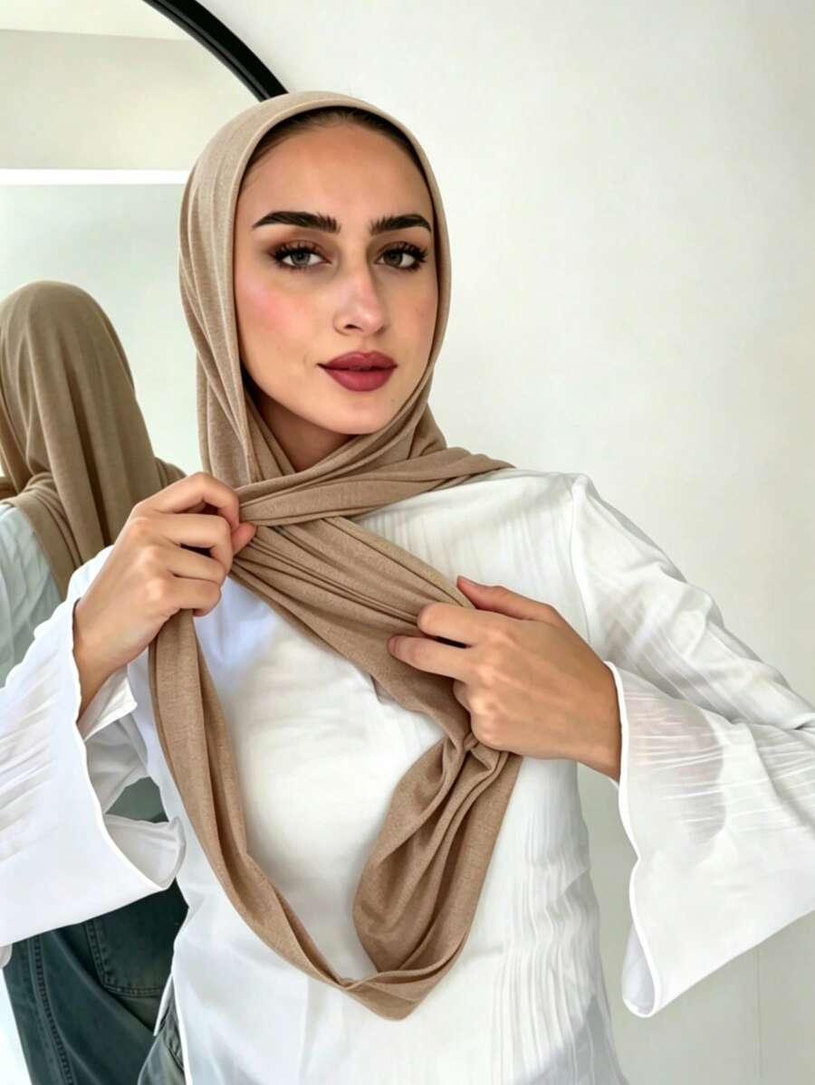 1pc Women's Instant Classic Basic Solid Color Hijab, Pre-Sewn Wrap Style Scarf Headscarf, Multiple Wearing Methods To Adjust Any Style, Versatile Practical Elastic Turban, Jersey Fabric Comfortable Soft Skin-Friendly, Suitable For Daily Wear, Sports, Yoga
