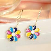 DIYCCPC Women's Oil-Drip Daisy Pendant Earrings, Colorful Petal Eye-Catching Design, Daily Wear - Colorful - View 4
