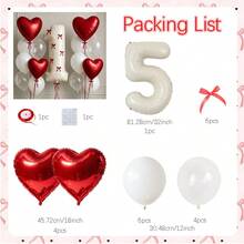 23pcs Red Bow Balloons Set, Includes 32-Inch 0-9 Cream White Number Foil Balloons, With Ribbon Bow Decorations. Perfect For Birthday Party Decor, Couples Anniversary And Valentine's Day Celebration. Romantic Party Decorations. - Red - View 12