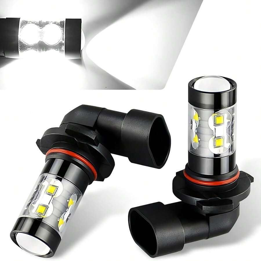 2pcs H10 9005 LED Fog Light Bulbs, Alloy Body Cree Chip 50W 6000K 360° Bright White Light, Base Fog Light Replacement, Universal For Most Car Models (White) - default - View 1