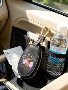 Car Key Case, Bear Print Key Holder, Pu Leather Key Pouch, Cute Bow Car Key Bag, Zipper Key Storage, Portable Car Key Case, Unisex Key Holder - Multicolor - View 5