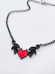 Set Kalung Geometris Salib Hati Gaya Punk Y2K 3pcs, Kalung Choker Gaya Gotik Dadu Desainer, Cocok untuk Aksesori Kalung Halloween - Merah - View 5
