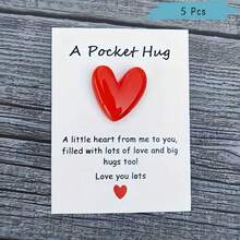 1pc/5pcs/10pcs Red Heart Pocket Hug Card With Resin Heart Charm, Cute Healing Style Encouragement Blessing Mini Card, Gift, Suitable For Family, Friends, Lovers, Colleagues, Valentine's Day, Birthday, Wedding Small Gift - Heart Pocket Hug Card - View 14
