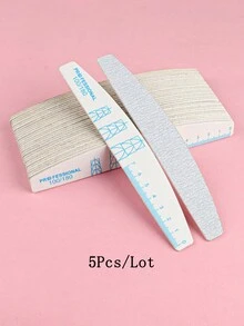 5/10pcs Thin Crescent-Shaped Wooden Nail Files, Double-Sided 100/180 Grit With Ruler And Nail Shape Guide, Professional Washable Nail Buffing Strips For Acrylic And Natural Nails - Light Grey - View 10