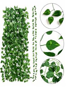 12pcs 110cm/43.3in Artificial Ivy Garland, Faux Green Leaf Vine, Simulated Hanging Greenery String, Suitable For Wall, Balcony, Window, Wedding, Party, Home Decor - Green - View 3