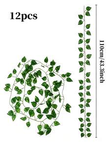 12pcs 110cm/43.3in Artificial Ivy Garland, Faux Green Leaf Vine, Simulated Hanging Greenery String, Suitable For Wall, Balcony, Window, Wedding, Party, Home Decor - Green - View 6