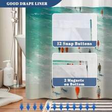 No Hook Shower Curtain With Snap In Liner, Abstract Coastal Art Print, Waterproof Fabric Bath Curtain With See Through Top, Modern Ocean Vibe Bathroom Decor, 71W X 74H - Beach Scene - View 5