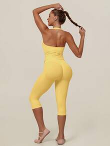 TimeOff Women's 1pc Solid Color Tummy Control Butt Lifting Slimming Sports Mid-Length Shorts - Yellow - View 10