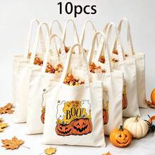 1/5/10pcs Cute Pumpkin Ghost Skeleton Bat Spider Black Cat Little Devil Lantern Pattern Halloween Theme Reusable Fabric Tote Shopping Bags Trick Or Treat Bags, Small Batch Multi-Piece Set Trick Or Treat Bags Storage Bags, Essential Halloween Shopping Gift Packaging Bags, Suitable For Christmas Decoration Indoor Outdoor Yard Garden Lawn Entrance Small Gifts, Essential Halloween Party Small Gift Storage Bags Gift Bags - Multicolor - View 43