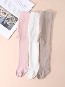 3 Pairs Simple Versatile Solid Color Plain Tights For Baby Girls, Suitable For 0-8 Years Old Daily Wear - Multicolor - View 5