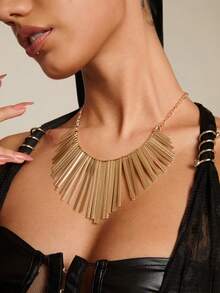 Altistry 1pc Fashionable Long Floral Metallic Tassel Punk Necklace - Yellow Gold - View 5