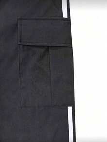 Calça Longa Esportiva Casual de Outono com Múltiplos Bolsos para Homens, Calça de Fitness Minimalista e Fashionável para Uso Externo, Preta - Preto - Visão 5