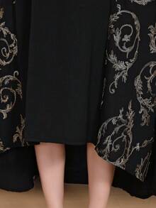 Heavy Gold Embroidery Arabic Women's Black Elegant Dress, JALABIA Gold Tassel Round Neck Short Sleeve Minimalist Style Dress, 2026 Summer Casual Wear - Black - View 10