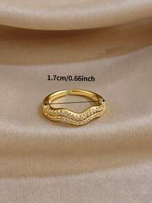 18k Gold Plated Double Layer Wavy Gold Ring, Women's Ring, Personalized Ring, High Quality Luxury Jewelry, Luxury Designer Ring, Unique Jewelry, Adjustable Ring, Gold Plated Ring, Suitable For Daily, Date, Party, Back To School, Summer Jewelry, Beach Jewelry, Women's Beach Accessories, Birthday Gift, Girlfriend Gift, Mother Gift, Bohemian Jewelry - Multicolor - View 10
