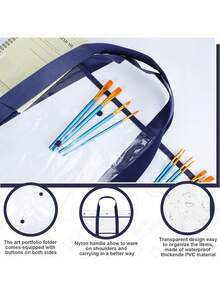 Large Transparent PVC Art Portfolio Tote Bag With A4 Pocket And Snap Closure, Waterproof Poster Storage Bag, Reusable Clear Handbag, Suitable For Art Blueprints, Teaching Flashcards, Portable Shoulder Bag, Ideal For Teachers, Students, Artists, Office Workers, School, Classroom, Picnic, Beach, Travel Practical Gift, Travel Essential - Multicolor - View 6