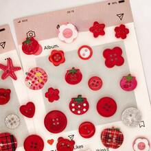 11/22/33/44/55/66/77/88/99Pcs Boxed Red Mixed Color Handmade Button Set, Heart, Floral, Star, Plaid Printed Resin Buttons, Multi-Hole Sewing Buttons Suitable For DIY Handmade Scrapbook Decoration, Clothing And Accessories - Multicolor - View 6