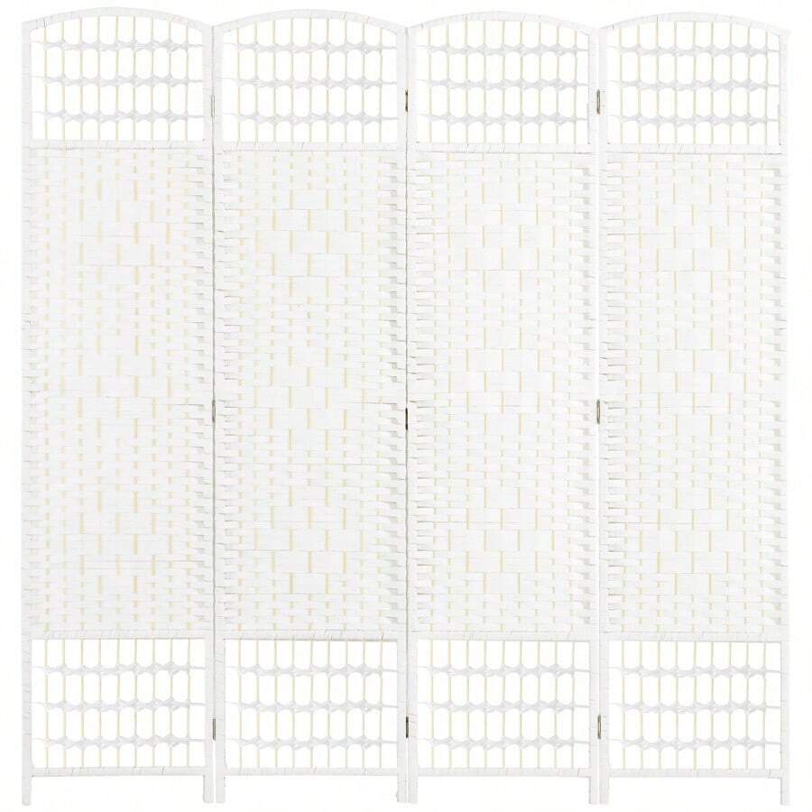 4 Panel Room Divider, 5.6 Ft Folding Privacy Screen, Wave Fiber Freestanding Partition, Modern Decorative Wall Separator For Living Room, Bedroom, Office, White-XY846578 - 1 - View 1