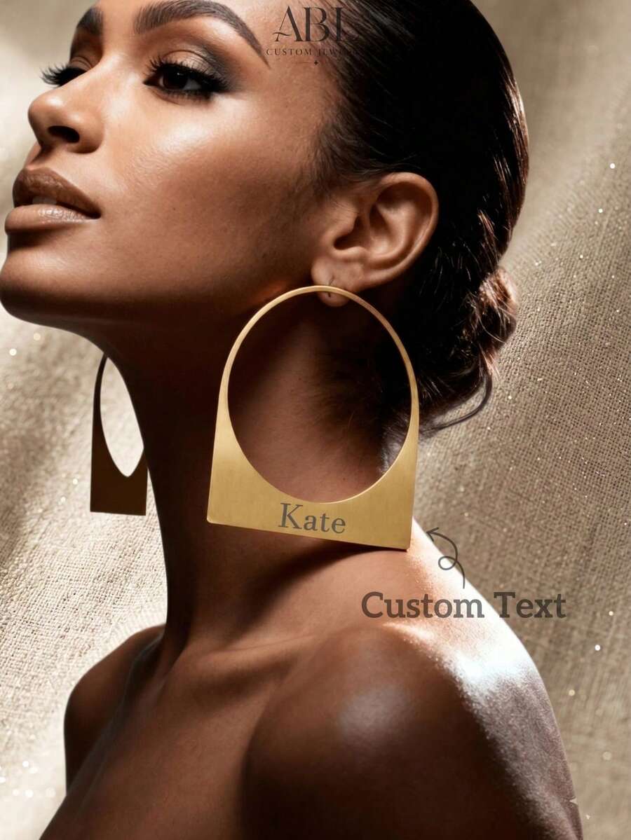 Personalized Stainless Steel Name Earrings, Extra Large Customized Hoop Earrings For Women, Memorial Jewelry Gift - Multicolor-style1 - View 1