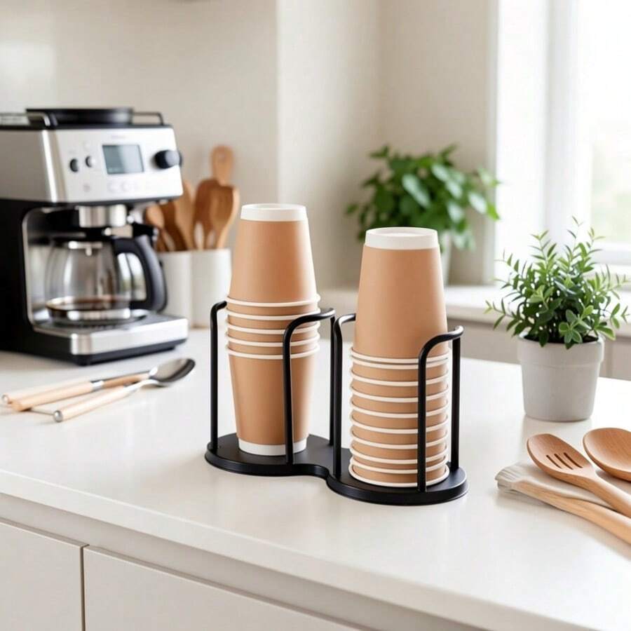1 pieza Dispensador de vasos de plástico multicapa, organizador de almacenamiento de vasos de papel ligero con almacenamiento de llaves, estante portavasos para cocina del hogar, escritorio, oficina, cafetería, baño, spa - Multicolor - Ver 1