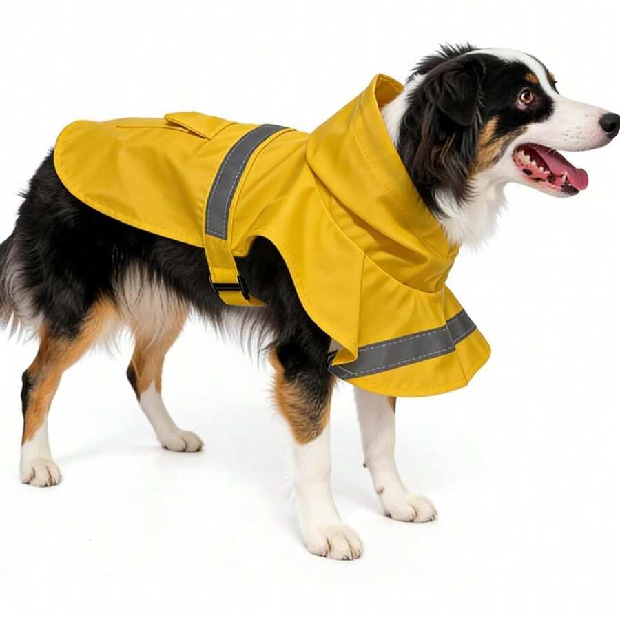 狗狗雨衣 可調節寵物防水衣 輕量雨衣披風連帽外套 附反光條 - 黃色 - 查看 1