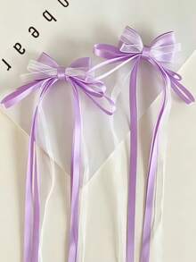 8/4/2pcs Long Ribbon Bow Hair Clips, Durable And Gentle On Hair, Cute And Sweet Hair Accessories Suitable For Pigtails - Perfect For Girls And Teens, Daily Wear, Vacation, School, And Dates - Multicolor - View 8