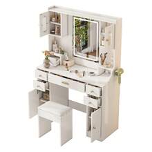 105 * 152 * 40 Cm Dressing Table/Vanity In A Modern, Minimalist Style / High-Quality Vanity Made Of Chipboard / With Adjustable LED Lighting And Power Outlet / Equipped With 6 Drawers And 4 Doors / Suitable For The Bedroom / White - 白色 - 查看 6