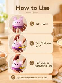 1pc Mechanical Kitchen Timer, No Battery, Colorful Animal Face Design And Dome-Shaped Body. Manually Rotatable ABS Timer Has A 55-Minute Countdown Function, Making It Ideal For Use In The Kitchen, For Studying, And For Back-To-School Season. - Multicolor - View 2