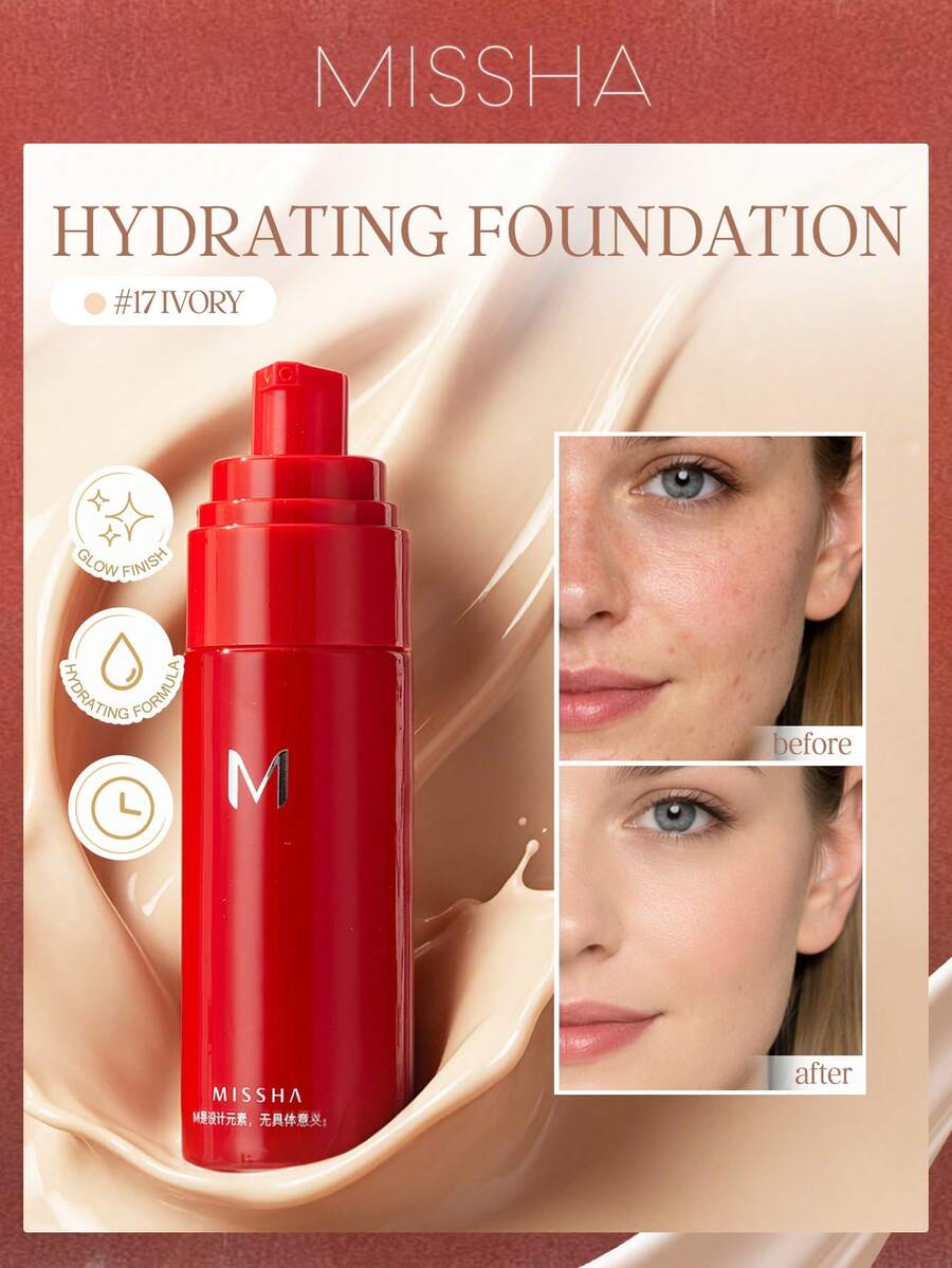 Missha M Glamour Liquid Fitting Foundation 35ML – Hasil Akhir Alami Sempurna, Ringan & Dapat Disesuaikan, Kilau Alami dengan Kenyamanan Sepanjang Hari, Alas Makeup Melembapkan untuk Pemakaian Sehari-hari & Cocok Sebagai Hadiah - 17. Gading - View 1