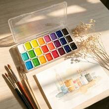 Juego de acuarelas, 24 colores, pinturas de acuarela sólidas, adecuadas para pintura de caligrafía, arte de uñas, manualidades DIY - Multicolor - Ver 5