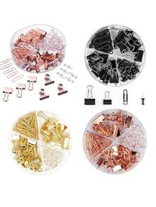 65Pcs/Set In Macaron Color, Creative Anti Rust Paper Clip Combination, Multifunctional Swallowtail Clip, Paper Clip, Thumb Nail, Four Grid Stationery Set Suitable For Office, Study, And Accounting, Back To School Season - Gold - View 5