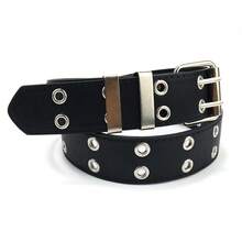 1 pieza Cinturón de cuero para hombre con hebilla de pasador de doble orificio, estilo punk, cinturón decorativo de cuero PU unisex hip hop - Negro - Ver 3
