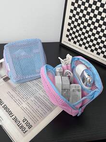 Mini Macaron Color Multi-Function Mesh Storage Bag, Cute Wallet Design, Portable Makeup Bag, Zipper Tissue Storage Bag, Girls Sanitary Pad Storage Bag, Suitable For Home, Travel And School - Multicolor - View 7
