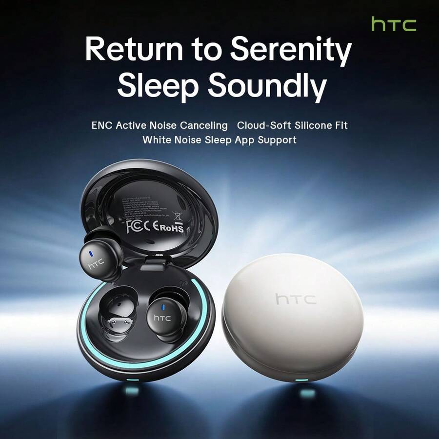 HTC NE92 Wireless Sleep Earbuds - TWS In-Ear Earphones, Ultra-Thin Mini Design Suitable For Side Sleeping, Microphone For Calls, Intelligent Ambient Noise Cancellation, High-Quality Music Earphones For Sleep
