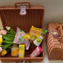 Woven Picnic Basket Handbag, Woven Storage Box With Handle, Wicker Lunch Box With Shoulder Strap And Metal Lock, Vintage Handbag Prop Box, Suitable For Travel, Camping, Picnic, Outdoor, Small - Brown - View 7