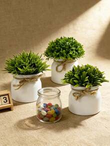 1/3pcs Mini Artificial Potted Plants, Realistic Fake Greenery Lawn Potted Plants, Small Artificial Plant Decor, Suitable For Home Desktop, Office, Wedding Party Indoor Decoration - Multicolor - View 2