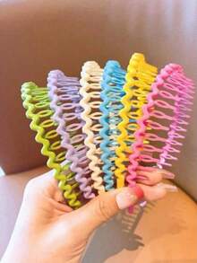 6 piezas de diademas de plástico con dientes de onda de color nuevo y simple - Multicolor - Ver 2