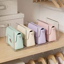 LOVEWE 4-Piece Clear Acrylic Purse & Handbag Organizer - 4-Section Desktop Storage Rack With Shelf Dividers For Neat Book & Bag Organization - 4pcs - View 3
