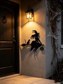1 Peça Decoração de Parede de Ferro Bruxa Voadora, Bruxa Montada em Vassoura com Silhueta de Gato Preto e Abóbora, Decoração de Jardim, Adequado para Sala de Estar, Lareira, Varanda, Quintal, Jardim, Decoração de Festa de Halloween, Melhor Presente de Decoração para Casa para Amigos/Família - Gato Bruxo - Visão 9