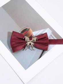 1PC Men's Luxury Gold Hollow Bow Tie, Burgundy Satin Lapel Flower, Groom Wedding Suit Accessory - Multicolor - View 3