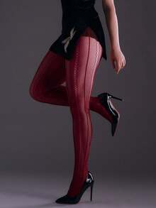 1 Pair Curve Tights Elastic Fishnet Leggings, Symmetrical Vertical Hollow Mesh Pantyhose, Gothic Style Women's Fashion Sexy Vintage Colorful Stockings, Y2K All Season Wear - Multicolor - View 2