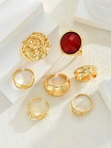 Set de 20/13/6 piezas de anillos vintage elegantes bohemios para mujer, joyería de dedo con gemas de colores irregulares y piedra de ojo de gato, para uso diario, fiesta, vacaciones y regalo - Dorado - Ver 9