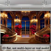 1 Large Staircase Banner, With Branch Chandeliers And Red Flowers, Polyester Textile Background For General Events, Versatile Medieval Palace Theme For Weddings And Photography, No Power Required - Multicolor - View 6