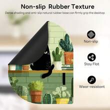 Dolaer Black Cat Mouse Pad, 6.19 X 8.07 In Green Botanical Design, Oval-Angle Portable Mousepad With Non-Slip Base For Laptop Computer, Cute Cat - Mouse Pad - View 3